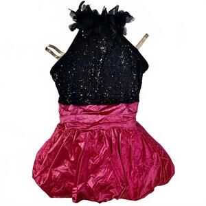 Weissman Girls Sequined Satin Petal Halter Dance Costume M